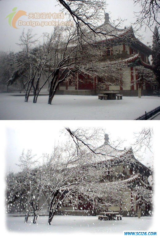 照片处理：为风景照添加积雪与飘雪特效