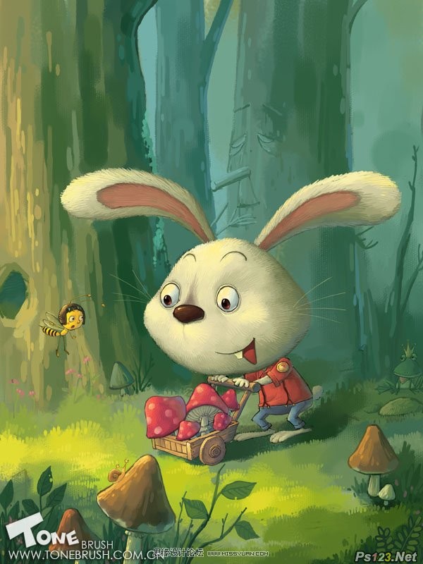 ps制作森林里辛勤工作的小兔子