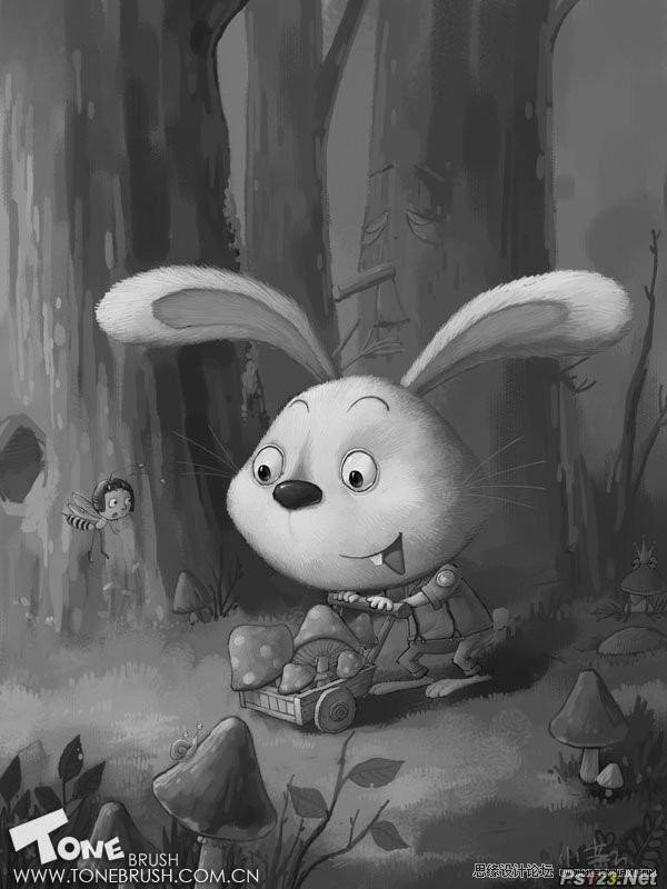 ps制作森林里辛勤工作的小兔子
