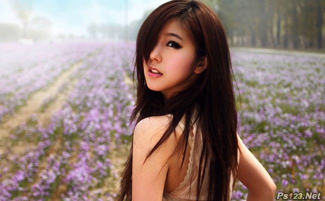 photoshop CS6 给田野美女打造梦幻唯美的紫色调