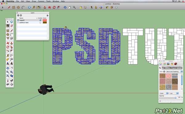SketchUp和Photoshop创建用砖块堆砌成的文字 飞特网 PS文字效果教程